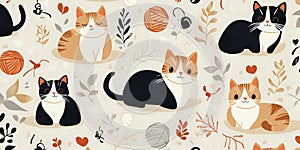 Adorable Calico Cats Surrounded by Yarn Balls and Fun Elements