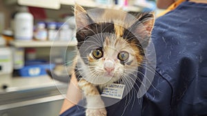 The adorable calico kitten. AI generated photo
