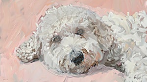 Adorable Canine Charm: White Labradoodle Portrait in Vibrant Painting