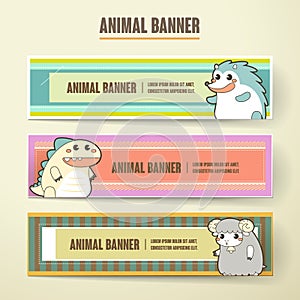 Adorable cartoon animal banner collection set