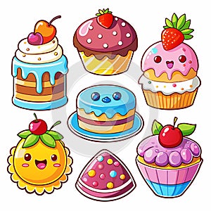 Adorable cartoon cakes, cupcakes, and pastrie