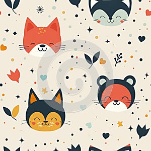 Adorable Cartoon Cat Faces Pattern for Playful Backgrounds