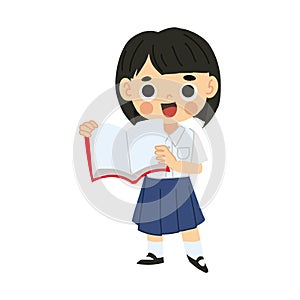 Adorable Cartoon Character of Thai Schoolgirl Engaged in Reading