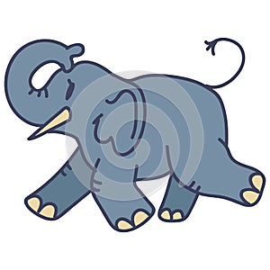 Adorable Cartoon Elephant Vector Clip Art. Savannah Animal with Trunk Icon. Hand Drawn Kawaii Kid Motif Illustration of
