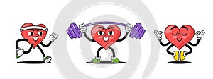 Adorable Cartoon Heart Characters Engage In Various Sports And Yoga Activities, Showcasing Their Vibrant Personalities