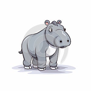 Adorable Cartoon Hippo Illustration On White Background