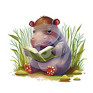 Adorable cartoon illustration of a baby Hippo on a white background, perfect for a nursery or children room
