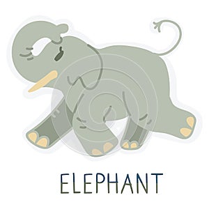 Adorable Cartoon Lineless Elephant Vector Clip Art. Savannah Animal with Trunk Icon. Hand Drawn Kawaii Kid Motif