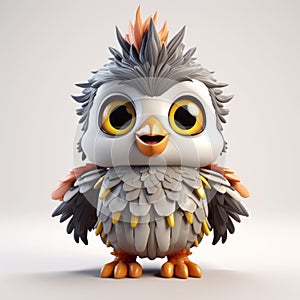 Adorable Cartoon Owl Sculpture With Vray Tracing In Fantasy Style