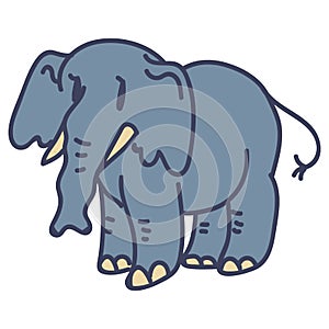 Adorable Cartoon Standing Elephant Vector Clip Art. Savannah Animal with Trunk Icon. Hand Drawn Kawaii Kid Motif