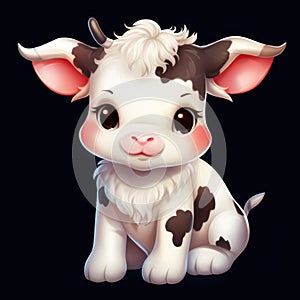 Adorable Cartoon Style Clipart of a Cute Baby Cow with Little Hearts on White Background AI Generated