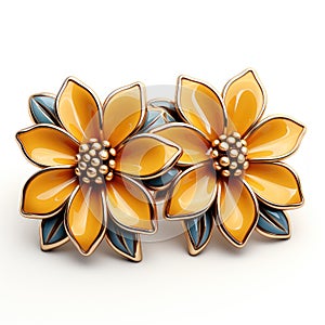 Adorable Cartoon-Style Yellow Flower Earstuds on White Background AI Generated
