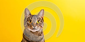 Adorable Cat Banner Against Vibrant Yellow Backdrop Captures Attention Instantly photo