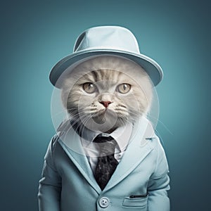 Adorable Cat In Business Suit And Hat - Hyper-realistic Stock Photo