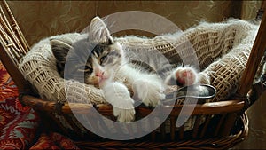Adorable Cat In Cradle With Silver Soon Cute Kitty Moment