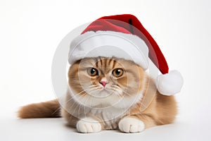 adorable cat in santa claus costume brings holiday cheer, Generative AI