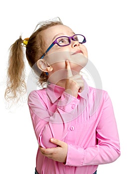 Adorable child in glasses looking up isolated