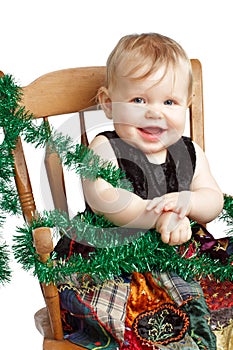 Adorable Christmas baby rocks in patchwork dress