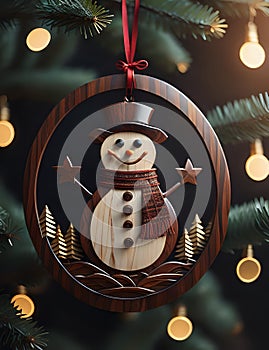 Adorable Christmas ornament from Cocobolo wood in the shape of a snowman.