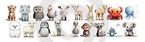 Adorable Collection of Illustrated Baby Animals and Mythical Creatures in a Soft and Appealing