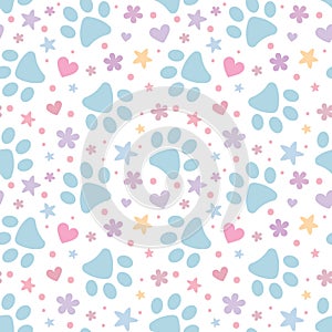 Adorable colorful paw print pattern for pets, vector background