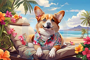 adorable corgi in hawai and relax on the beach to enjoy