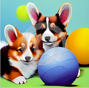 Adorable Corgi Puppies in Playful Action