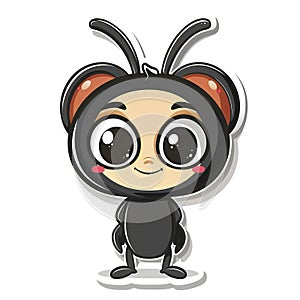 Adorable cute ant sticker in cartoon vector style illustration