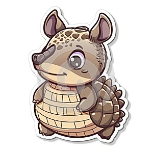 Adorable cute armadillo sticker in cartoon vector style illustration