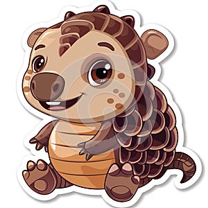 Adorable cute armadillo sticker in cartoon vector style illustration