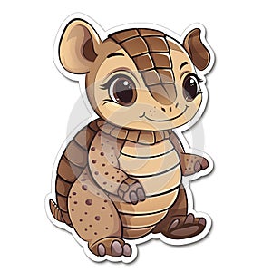 Adorable cute armadillo sticker in cartoon vector style illustration