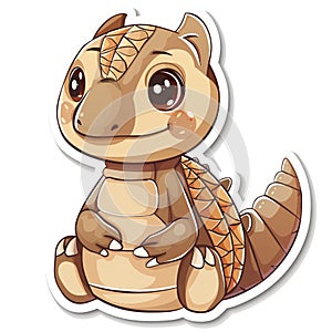 Adorable cute armadillo sticker in cartoon vector style illustration