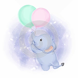Baby elephant fly with balloons