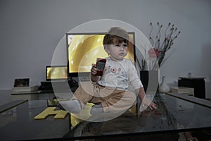 Adorable cute beautiful little baby girl playing with toys at home