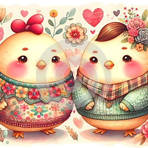 Adorable cute bird couple