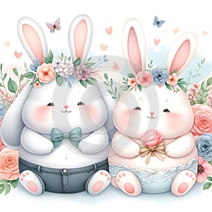 Adorable cute bunny couple