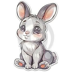 Adorable cute bunny sticker in cartoon vector style illustration