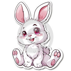 Adorable cute bunny sticker in cartoon vector style illustration