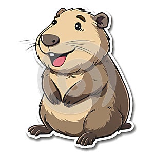 An adorable cute capybara sticker in cartoon vector style illustration
