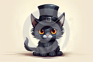 Adorable Cute cartoon cat in tophat. Generate AI