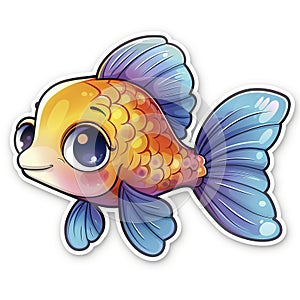 Adorable cute colorful fish sticker in cartoon vector style illustration