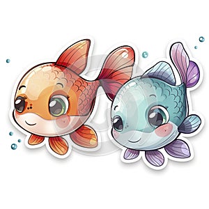 Adorable cute colorful fish sticker in cartoon vector style illustration