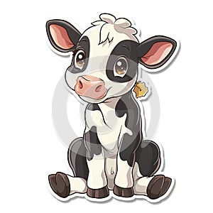 Adorable cute cow sticker in cartoon vector style illustration