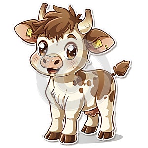 Adorable cute cow sticker in cartoon vector style illustration