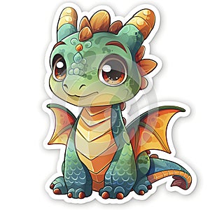 Adorable cute dragon sticker in cartoon vector style illustration