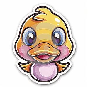 Adorable cute duckling sticker in cartoon vector style illustration