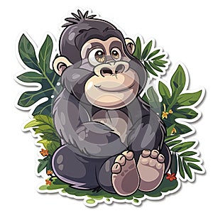 Adorable cute gorilla sticker in cartoon vector style illustration