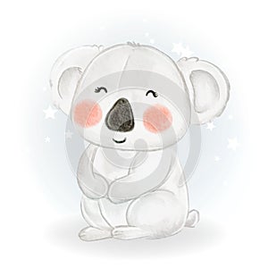 Adorable cute kawaii baby koala watercolor illustration