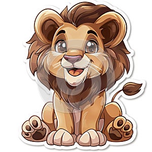 Adorable cute lion sticker in cartoon vector style illustration.