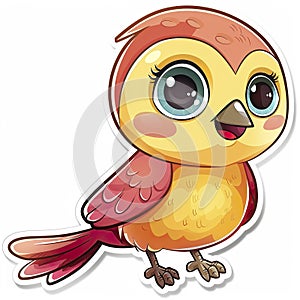 Adorable cute little bird sticker in cartoon vector style illustration